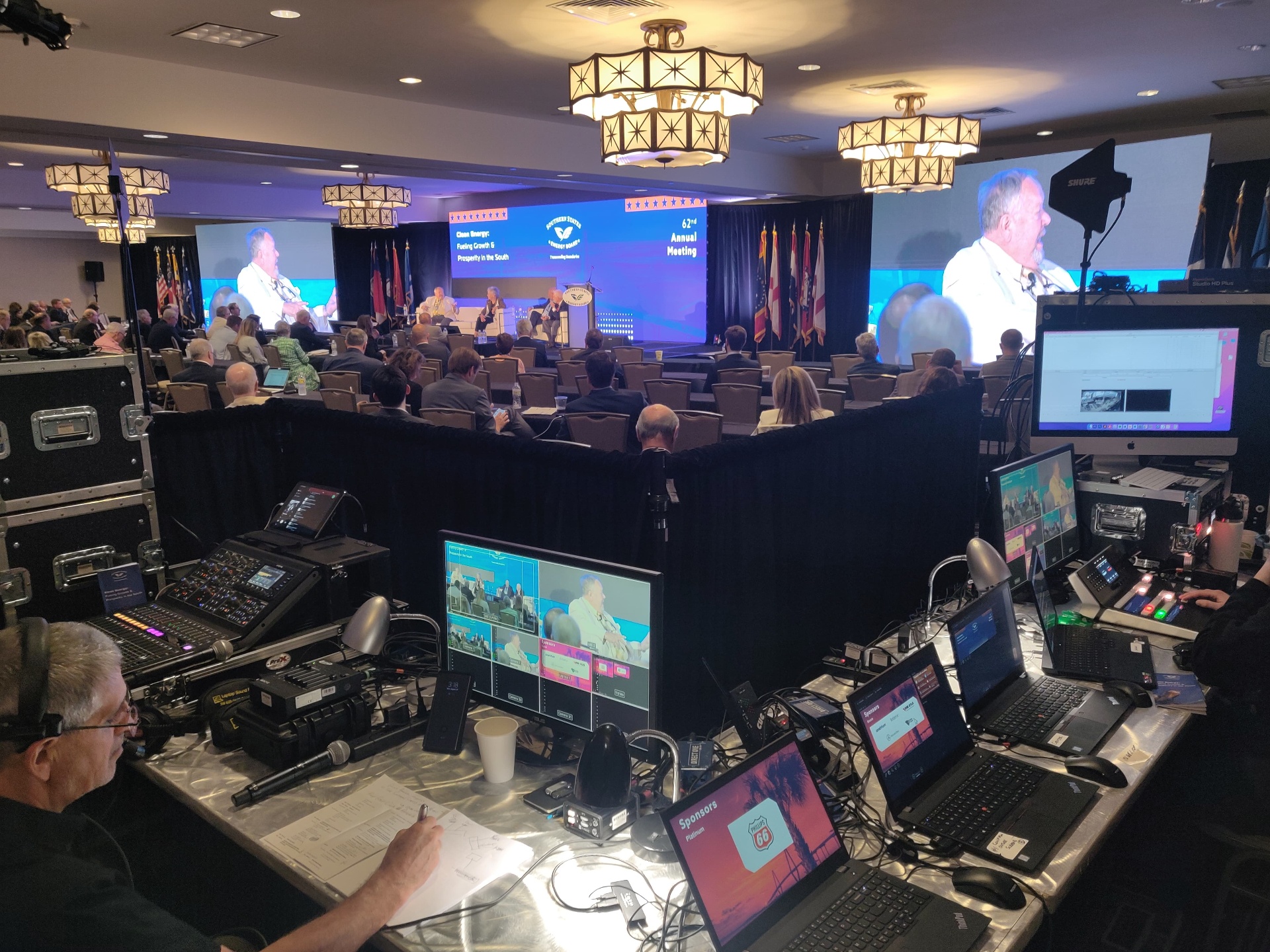 Annual meeting broadcast control with multi-camera switcher