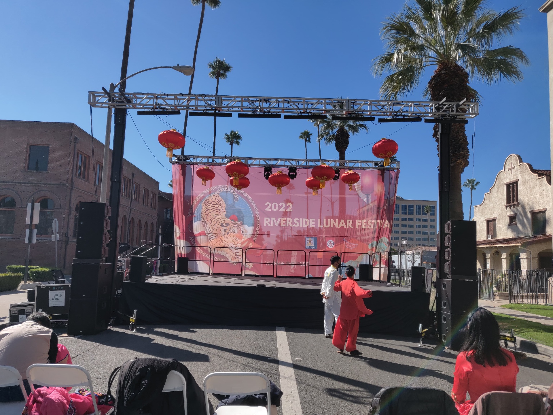 Riverside Lunar Festival outdoor stage with line array speakers